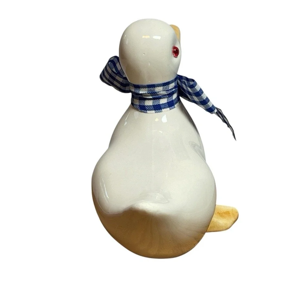 Ceramic Country Farmhouse Goose Blue Gingham Neck Ribbon & Red Beaded Eyes 5